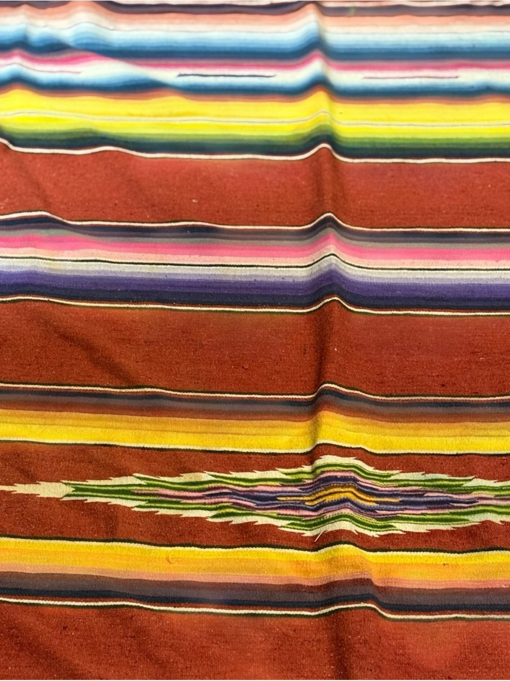 Vintage Handwoven Mexican Saltillo Serape Blanket Red Multi Striped 64x90 - Picture 4 of 5